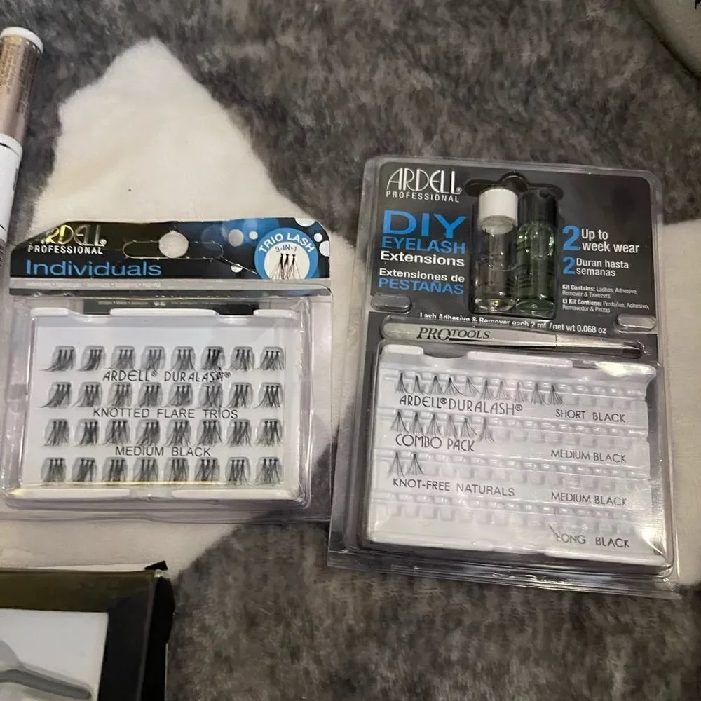False eyelash lash extension lot + storage & flesh eyeshadow lot